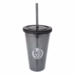 Double wall cup w/straw - Kaffekapslen Grey - 450 ml.