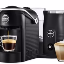 Lavazza, A Modo Mio Jolie & Milk EVO Coffee Machine Made from 33% Recycled Plastic, with Integrated Milk Frother and Removable Grid, Compatible with A Modo Mio Pods, 1250 W, 220–240 V, 50–60 Hz, Black