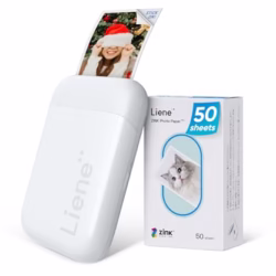 Liene 2x3” Photo Printer, Mini Instant Portable Color Mono Photo Printer Bundle 50 Zink Adhesive Sheets, Bluetooth 5.0, Compatible w/iOS & Android, Small Picture Printer for Smartphone, White