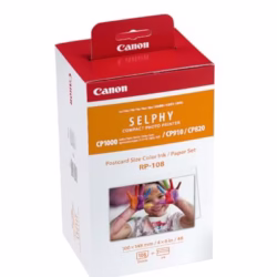 Canon SELPHY RP-108 Ink + Paper Multipack - Genuine Printer Ink Cartridges 2 Pack (2 x Cartridges) & 108 Sheets (100 x 148mm)