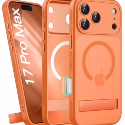 for iPhone 17 Pro Max Case Magnetic with Stand, Camera Control Button, Full Lens Protection, Compatible with MagSafe, Military Grade, Translucent Thin Women Men Hard Case for 17 Pro Max, Orange