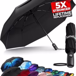 TUMELLA Strongest Windproof Travel Umbrella (Compact, Superior & Beautiful), Small Strong but Light Portable and Automatic Folding Rain Umbrella, Durable Premium Grip, Fits Car & Backpack
