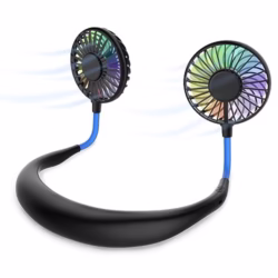 Portable Neck Fan, Handsfree Mini Fan USB Rechargeable Wearable Neckband Fan, Necklace Fan, Cooler Fan with Dual Wind Head 3 Speeds Setting for Traveling Sport Outdoor Camping Office Room Blue