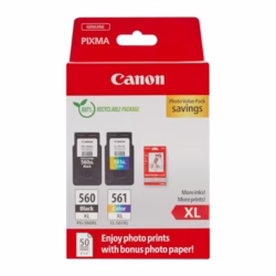 Canon Ink & Paper Multipack - PG-560XL/CL-561XL Genuine Printer Ink Cartridges 2 Pack (1 x Black XL, 1 x Colour XL) & 4x6 Photo Paper (50 x Sheets)