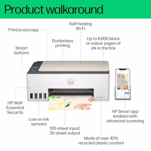 HP Smart Tank 5107 All in One Printer | Perfect for Home | Colour | Wireless | Print, Scan, Copy | Refillable | Includes up to 3 Years of Ink | Smart Buttons | Easy Setup | Reliable Wi-Fi - Image 3