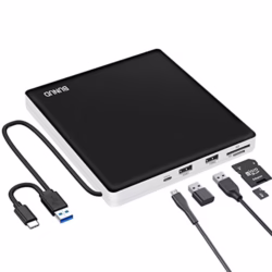 External CD DVD Drive, USB 3.0 & Type-C CD/DVD RW ROM Burner Rewriter Writer Reader with SD/TF & 2 USB, Slim Optical DVD Player for Laptop PC Windows 11/10 Computer Mac Macbook Pro Air iMac Apple