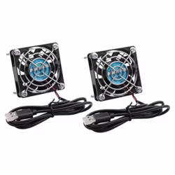 2pcs 5V 60mm (6cm) USB Cooling Fan, Case Fan with Protective Metal Grille, Silent Heatsink for Router PC CPU TV Box, 60×60×25mm