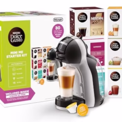 NESCAFÉ Dolce Gusto EDG155.BG Mini-Me Automatic Coffee Machine Black & Arctic Grey by De’Longhi - Starter Kit