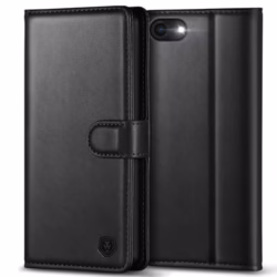 Case Compatible for iPhone 7/8/SE - 4 Card Slots, Magnetic Closure, Kickstand, Shockproof Protective Phone Case - Black