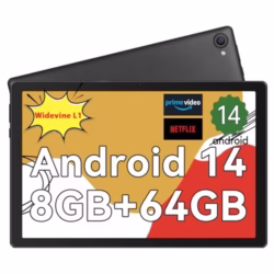 Whitedeer Tablet 10 inch Octa-Core Processor Android 14 Tablet, Face ID丨OTG, 8GB+64GB/1TB TF, 1280*800丨5G WiFi丨BT5.3丨Tab PC with Dual Camera 5MP+8MP, Support Split-Screen, 5000mAh, Widevine L1(Black)