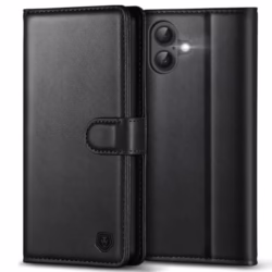 Compatible for iPhone 16 Case with 4 Card Slots Magnetic Closure Kickstand Shockproof Protective Phone Case Compatible for iPhone 16 - Black