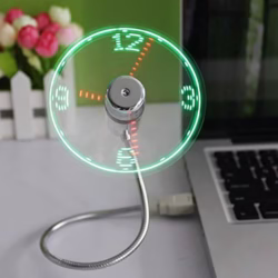 Mini LED Clock Fan with Flexible Gooseneck, Personal Silent Laptop Fan USB Powered for Home Office