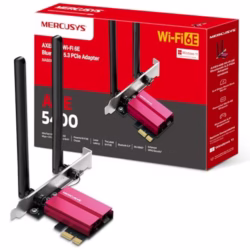 Mercusys MA86XE Bluetooth 5.2 PCIe Adapter, AXE5400 Tri-Band WiFi 6E, Two Antennas, PCIe WiFi Card, OFDMA, MU-MIMO,Low Latency, WiFi 6 Chipset, Latest WPA3, Supports Windows 10/11(64bit)