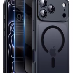 Magnetic for iPhone 17 Pro Max Case, with Privacy Screen Protectors X2, [Camera Protection] [15FT Military Drop Protection] Translucent Matte Back Slim Shockproof Phone Cover, Black