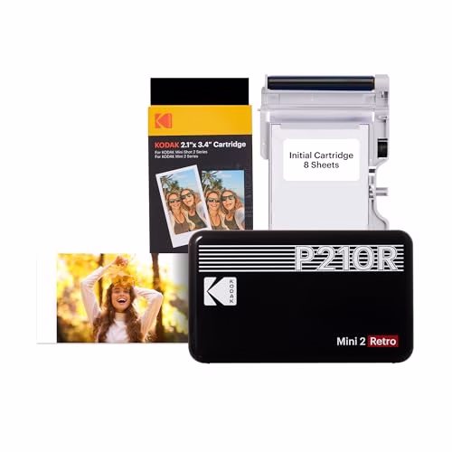 KODAK Mini 2 Retro 4PASS Mobile Photo Printer 5.3 x 8.6 cm Pack of 38 Sheets Black