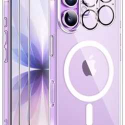 ivencase Magnetic for iPhone 17 Case with 2 Pack Screen Protector and 2 Pack Camera Lens Protector, Compatible with MagSafe, Shockproof Protective Clear Back Phone Case for iPhone 17 6.3 Inch -Clear