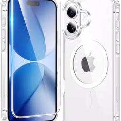 FNTCASE for iPhone 17 Case Clear: Magnetic Transparent Phone Cases with Screen Protector Anti Yellowing Slim Rugged Shockproof Protective Cell Phone Cover Military Grade Drop Protection (Clear)