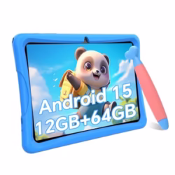 Kids Tablet 10 inch, Android 15 Tablets for Kids, Parental Control, Pre-Installed Kiddos Software & Kids Space, Includes Case & Stylus Pen, 12GB RAM 64GB ROM, 2TB Expand, HD IPS Screen(Blue)