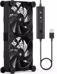 upHere Gaming U3UK2 Dual 120mm USB Fan, DC 5V Quiet Computer Cooling Fan, 4 Adjustable Speeds, Dual Ball Bearing 1600RPM for Receiver DVR PS5 Xbox Computer Cabinet
