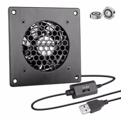 80mm USB Cabinet Fan, 5V 2600RPM 32CFM usb pc fan for Cooling Radiator, with Black Metal Panel for Home Theater AV Cabinet Cooling (1Set)