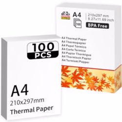 Double Dragon A4 Thermal Printer Paper | 100 Sheets | 210x297mm (8.27" x 11.69") | Compatible with Phomemo M08F, M832, M834, Q302, Brother, Munbyn & Other A4 Thermal Printers (100 Sheets)