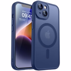 CANSHN Magnetic Compatible with iPhone 14 Case(6.1 Inch), Upgraded [Full Camera Protection] [Compatible with Magsafe] [Translucent Matte] Shockproof Protective Bumper Phone Case Cover - Deep Blue