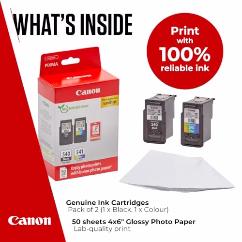 Canon Ink & Paper Multipack - PG-540/CL-541 Genuine Printer Ink Cartridges 2 Pack (1 x Black, 1 x Colour) & 4x6 Photo Paper (50 x Sheets) For PIXMA TS5150, TS5151, MG3650s, MG4250, TS5100 - Image 2