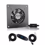 USB Fan 80 mm, Digital Display, Temperature Control, Quiet Fan System, 5 V Fan, with Modern Brushed Black Aluminium Frame for Home Cinema AV Cabinet, Pet Cave (Pack of 1)