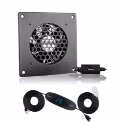 USB Fan 80 mm, Digital Display, Temperature Control, Quiet Fan System, 5 V Fan, with Modern Brushed Black Aluminium Frame for Home Cinema AV Cabinet, Pet Cave (Pack of 1)