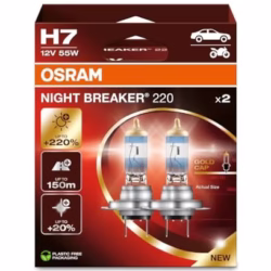OSRAM NIGHT BREAKER 220, H7, +220% more brightness, halogen headlight lamp, 64210NB220-2HB, Folding Box (2 lamps), white