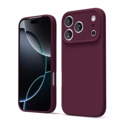 oakxco for iPhone 17 Pro Phone Case Liquid Silicone, Cute Thin Slim Grip Soft Rubber Gel for Women Men, Smooth Matte TPU Plain Solid Color Girly Simple Case with Camera Cover, Burgundy Maroon