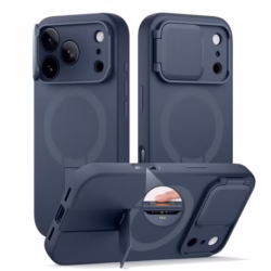 SURITCH Magnetic Case Compatible with iPhone 17 Pro Max, Shockproof Protective Cover with Camera Control Button & Camera Cover & Adjustable Kickstand(Deep Blue)