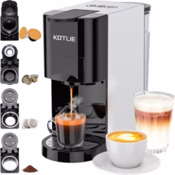 Espresso 4in1 Coffee Pods Machine for Nespresso Original/Dolce Gusto/Ground Capsule and ESE Coffee Pods,19 Bar Automatic Coffee Capsule Machine, AC-513K (BLACK)