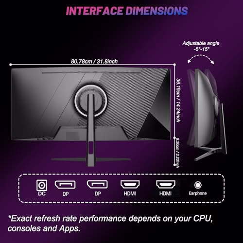 LXZ 34 Inch Curved Monitor 1500R, 3440 * 1440 165Hz Gaming Monitor with FreeSync, Wide Viewing Angle, Display Port HDMI - Black - Image 6