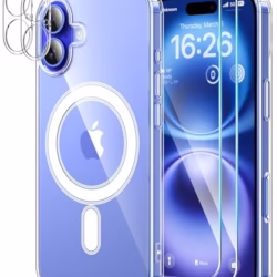 5 in 1 Magnetic for iPhone 16 Case 6.1-Inch with 2X Screen Protector + 2 Lens Protector, [Compatible with MagSafe] Slim Soft TPU Silicone Shockproof Anti-Scratch Phone Cover - Clear