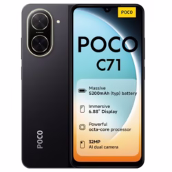 POCO C71 Smartphone, 3+64GB, Black, UNISOC T7250 processor, 5200mAh battery, 32MP AI dual camera, 6.88" large screen display (No power adapter included)