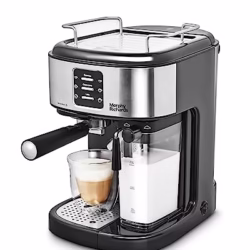 Morphy Richards Traditional Pump Espresso Coffee Machine & Automatic Milk Frother, 15 Bar Pressure, One Touch Espresso, Cappuccino, Latte Maker, Stainless Steel, 172023, Black