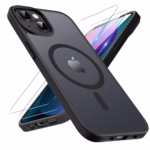 Magnetic Phone Case for iPhone 13 / iPhone 14 Case with 2 Tempered Glass Screen Protector Compatible with MagSafe Military Grade Translucent Matte Phone Cover,Black