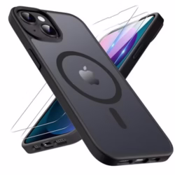 Magnetic Phone Case for iPhone 13 / iPhone 14 Case with 2 Tempered Glass Screen Protector Compatible with MagSafe Military Grade Translucent Matte Phone Cover,Black