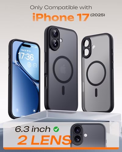 TOCOL Magnetic for iPhone 17 Case, Compatible with MagSafe, Full Camera Protection, Built-in Magnetic Ring, Drop Protection Shockproof Slim Translucent Matte Phone Case for iPhone 17 (Black) - Image 2