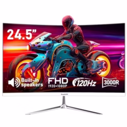 Gawfolk 24 Inch Curved Gaming Monitor, Built-in Speakers, 120Hz, 1920x1080P Full HD, 98% sRGB, 3000R Curvature, HDMI & VGA Ports, White PC Monitor