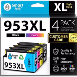 Smart Ink Compatible Ink Cartridge Replacement for HP 953XL 953 XL 4 Multipack (Black XL & C/M/Y) with Advanced Chip Technology to use with HP Officejet pro 7720 7730 7740 8710 8715 8720 8725 Printer