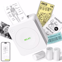 Nelko Sticker Printer, PM230 Bluetooth Portable Mini Printer with 3 Rolls, for DIY Creation, Study Notes, Pictures, Receipts, List, Multiple Templates for Phone & Tablet, White