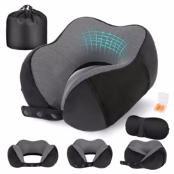 Travel Pillow for Airplane, Neck Pillow for Travel, Memory Foam Travel Neck Pillow for Adults, Adjustable & Compact Flight Pillow, Ergonomic Neck Cushion, With Ear Plugs, Eye Mask, Carry Bag