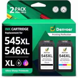 Denvoer 545XL 546XL Replacement for Canon 545 546 Ink Cartridges PG-545 XL CL-546 XL for Pixma TS3350 TS3355 TS3150 TS3450 TS3451 TR4650 MG3050 TS3351 MG2550S MG2950 TS3452 MX495(1 Black, 1 Colour)