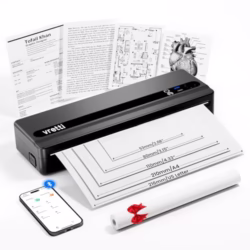 vretti Wireless Portable Printer, PB821 Inkless Printer A4, Compatible with Android and iOS, Portable Thermal Machine for Travel, Home, Study, Office
