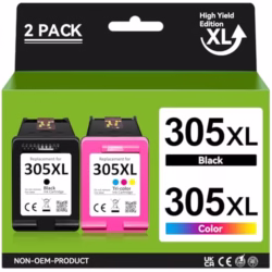 305XL Black & Colour Cartridges (2-Pack) - Replacement for HP DeskJet 2800e 2810e 2820e 2700 2710e, Envy 6000 6020, DeskJet Plus 4110 4120 4222e - Compatible Ink for HP 305XL - High Yield Printing
