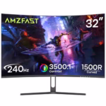 Amzfast 32 Inch 240Hz Curved Gaming Monitor - FHD 1920x1080, PC Monitor with 1500R VA Panel, 1ms MPRT, 120% sRGB, HDR, Adaptive-Sync, Eye-care, VESA 75x75mm, HDMI 2.0/DP 1.4 - AMZG32C3F