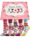 5 Pairs Womens Thermal Winter Wool Socks Breathable Cozy Thick Sock Colourful Quality Birthday Christmas Gifts for Women Ladies Wife Mum Friends, Stocking Fillers