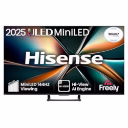 Hisense 65 Inches 65U7QTUK MiniLED QLED 144Hz Smart AI TV - Hi-View AI Engine, 144Hz Game Mode PRO, 2.1 Channel, Dolby Atmos, Quantum Dot Colour, Anti-Reflection with Freely, Disney +, YouTube, Netflix
